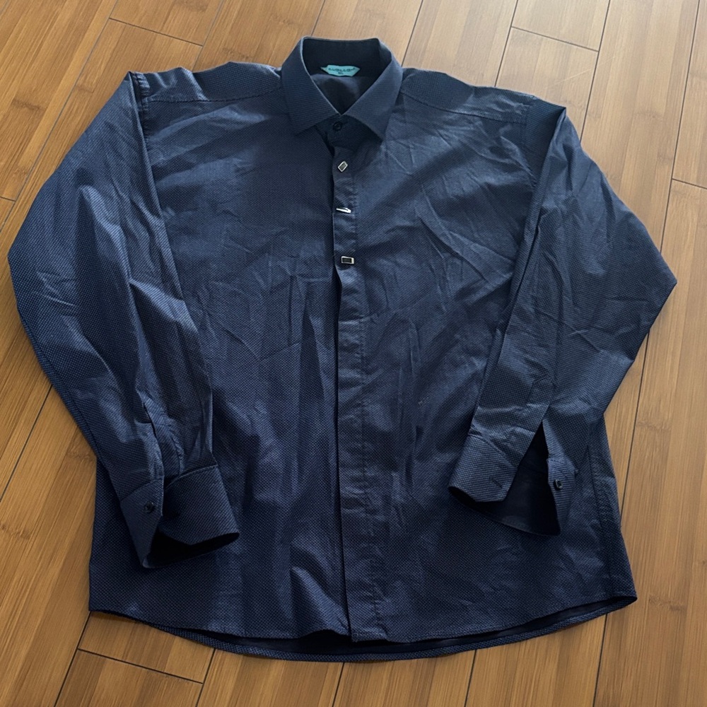 Elegant Navy Men's Dress Shirt - Picture 1 of 4